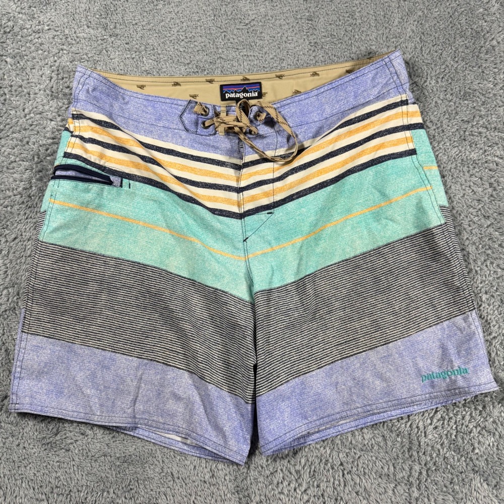 Patagonia Wavefarer Board Shorts Multicolor Color Block Swimming Mens 32 Pockets